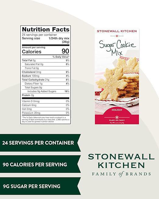 Stonewall Kitchen Sugar Cookie Mix packaging with nutrition facts label