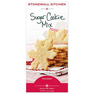 Stonewall Kitchen Sugar Cookie Mix packaging with cookies on a white background