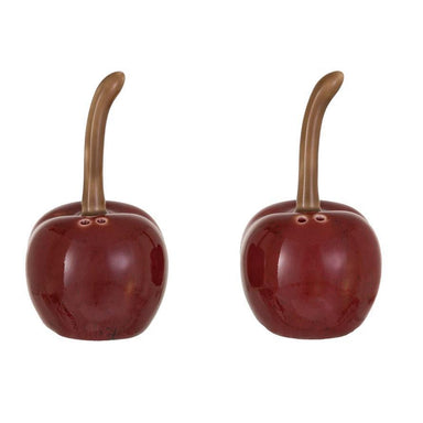 Stoneware Cherry Salt & Pepper Shakers – Set of 2, Red & Brown