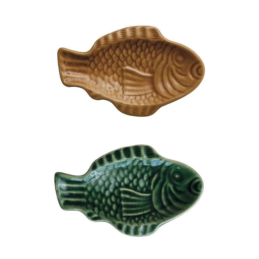 Stoneware Fish Shaped Dish Reactive Glaze Coastal Serveware 8.5"x5.25" Assorted Colors