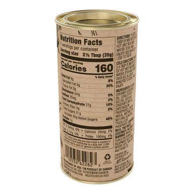 Can with nutrition facts label on a white background