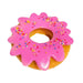 Pink donut toy with sprinkles on a white background