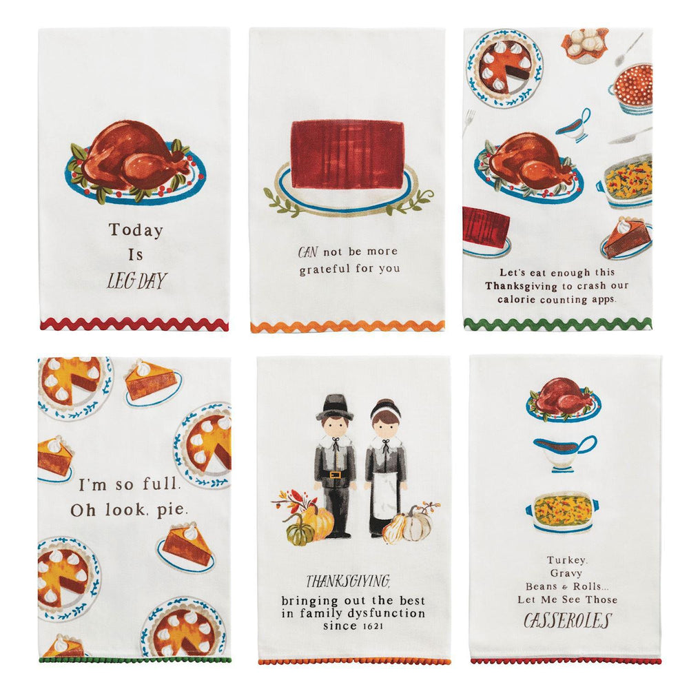 Thanksgiving Cotton Hand Towels – Mud Pie with Pom or Ric-Rac Trim