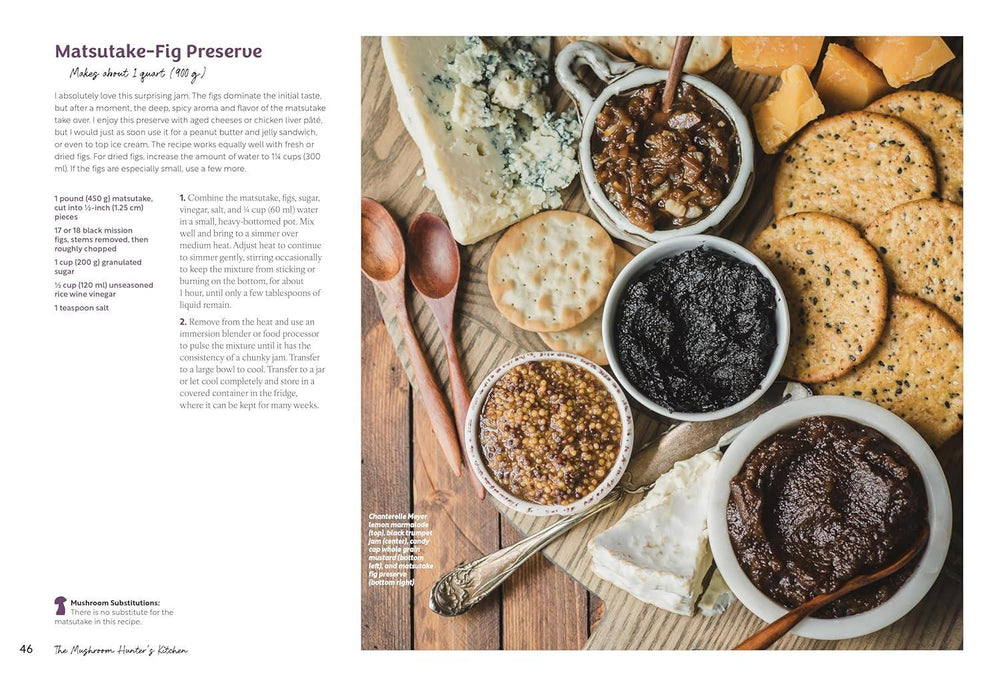 Preserves in bowls with crackers and cheese on a wooden board, with text on the left side.