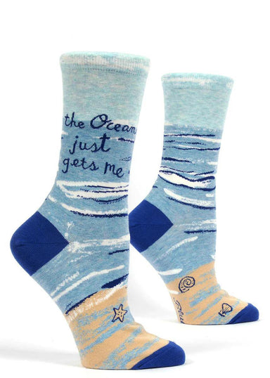 The Ocean Just Gets Me Socks – Fun Women's Crew Cotton Blend