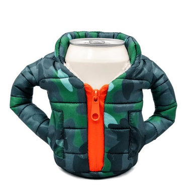 The Puffy Beverage Jacket - Green Camo Insulated Can Cooler (12 oz)