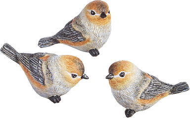 Three decorative bird figurines on a white background