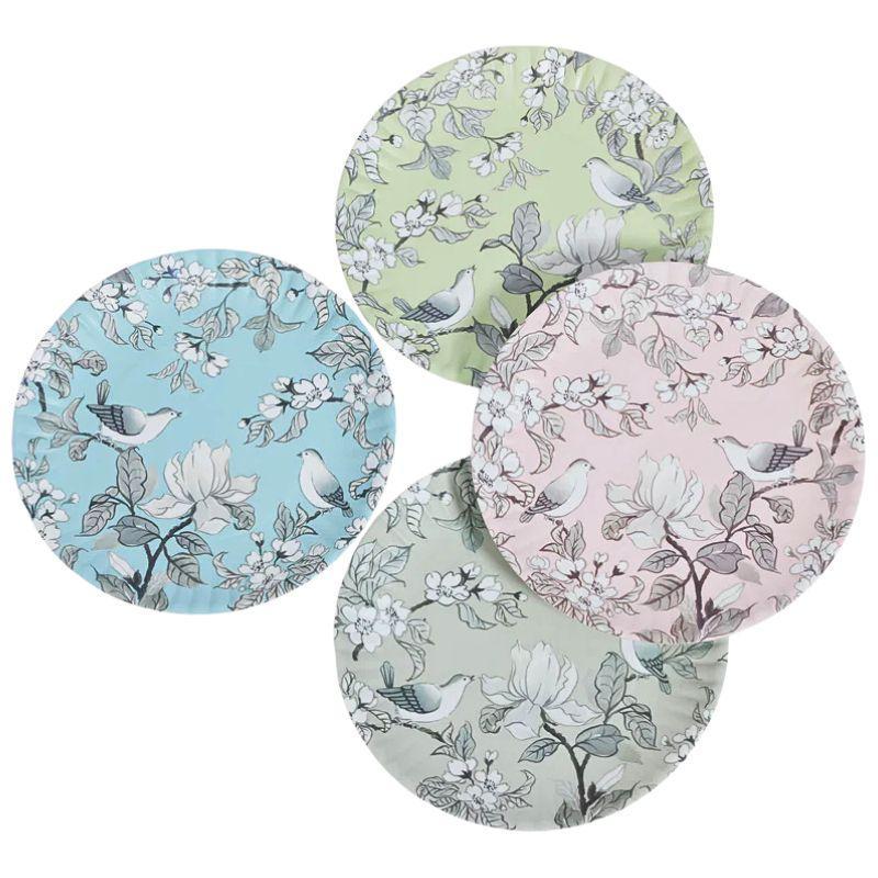 Toile Melamine Plates Set – 4 Bird & Floral 9" Plates