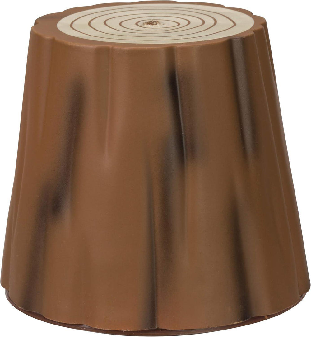 Brown cylindrical object with concentric circular pattern on a white background