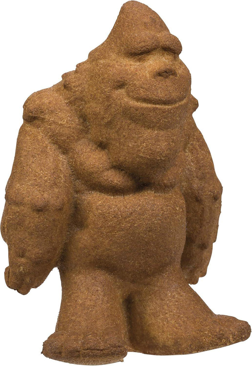 Brown stone sculpture of a creature on a white background
