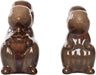 Two brown ceramic bear figurines on a white background