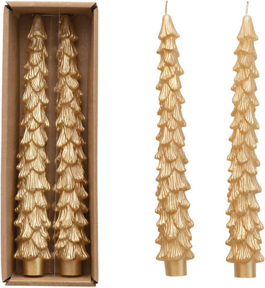 Tree Shaped Gold Taper Candles – Boxed Set of 2