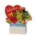 Valentine's Day card with a frog design and heart-shaped text on a white background