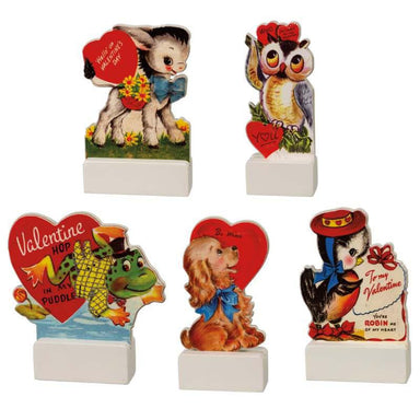 Collection of vintage-style Valentine's Day cards with animals on a white background