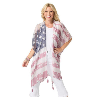 Vintage Americana Tassel Wrap – Lightweight Patriotic Style