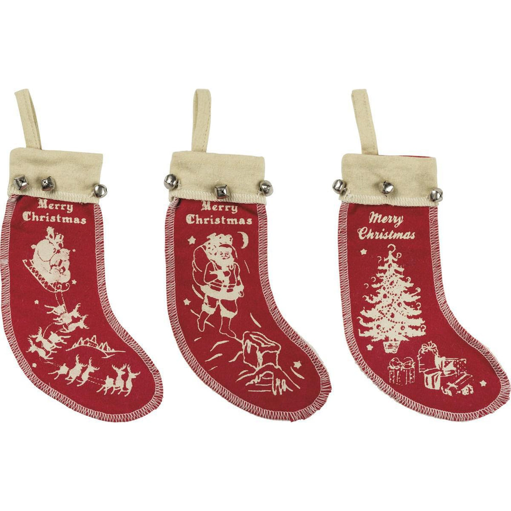 Vintage Felt Stockings Ornament - Merry Christmas Holiday Decor
