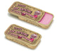 Two tins of vintage-style lip balm with bubble gum flavor on a white background.