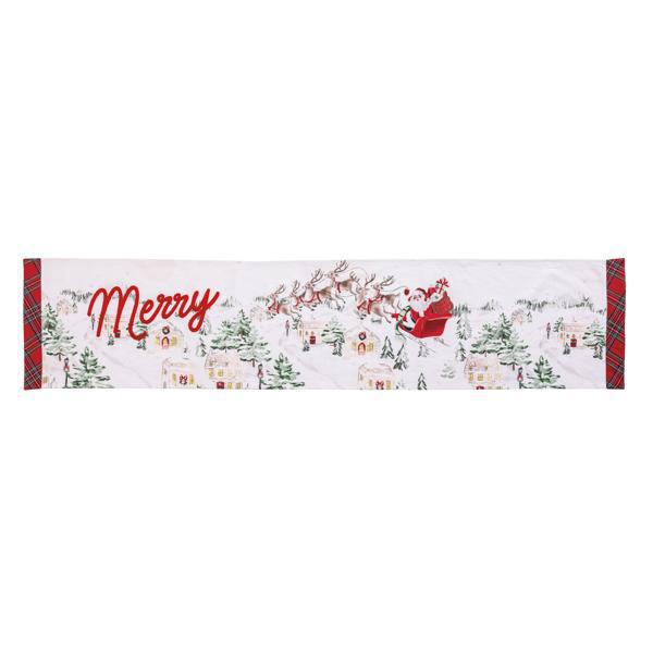 Vintage Santa Scene Embroidered Cotton Table Runner