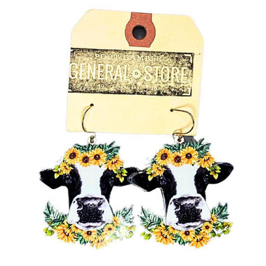 Volpe Resin Sunflower Cow Earrings 