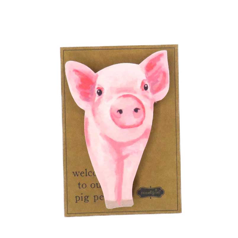 cute pig shaped and illustrated as a pink pig and the line welcome to our pig pen.