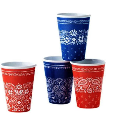 Western Charm: Set of 4 Red and Blue Bandana Melamine Cups