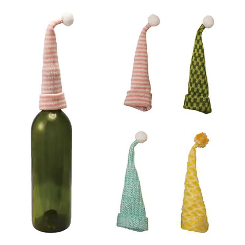 Whimsical 8" Knit Fabric & Wire Hat Bottle Topper with Pom Pom