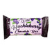 A packaged chocolate bar wrapped in dark purple foil with a white label that reads 'Wild Huckleberry Chocolate Bar' and shows purple huckleberry illustrations, on a plain white background.