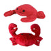 Two red plush crabs on a white background
