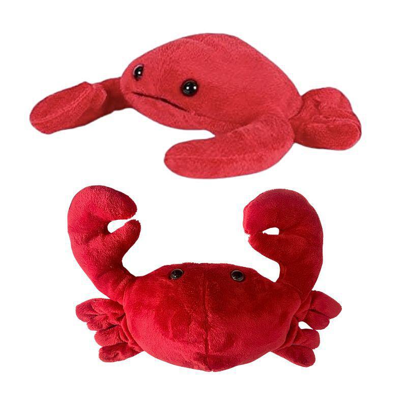 Two red plush crabs on a white background