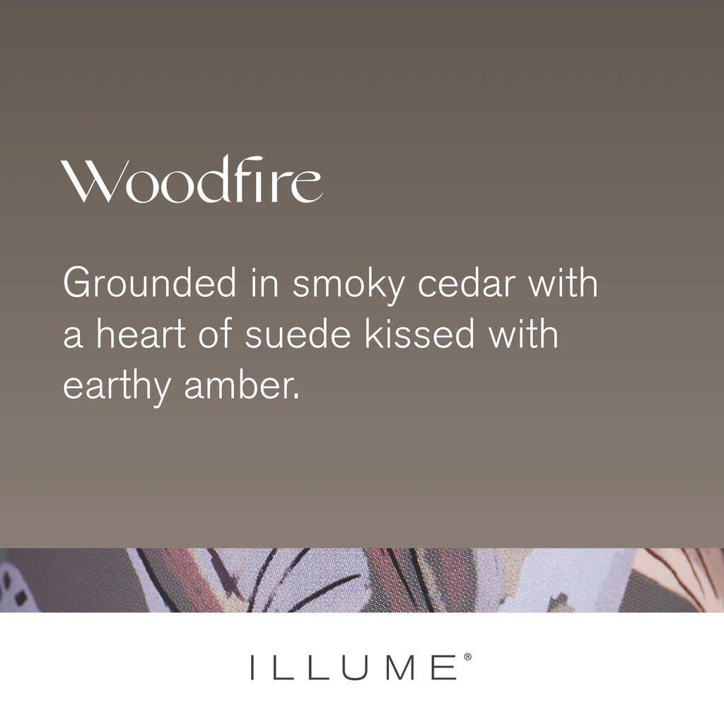 Woodfire Vanity Tin Candle, where smoky cedar meets a heart of suede, kissed with earthy amber.