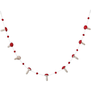 Wool Felt Mushroom & Pom Pom Garland – Red & White, 72"