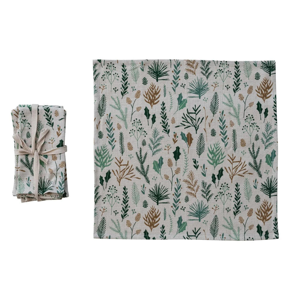 Woven Cotton Napkins – Botanical Pattern Set of 4