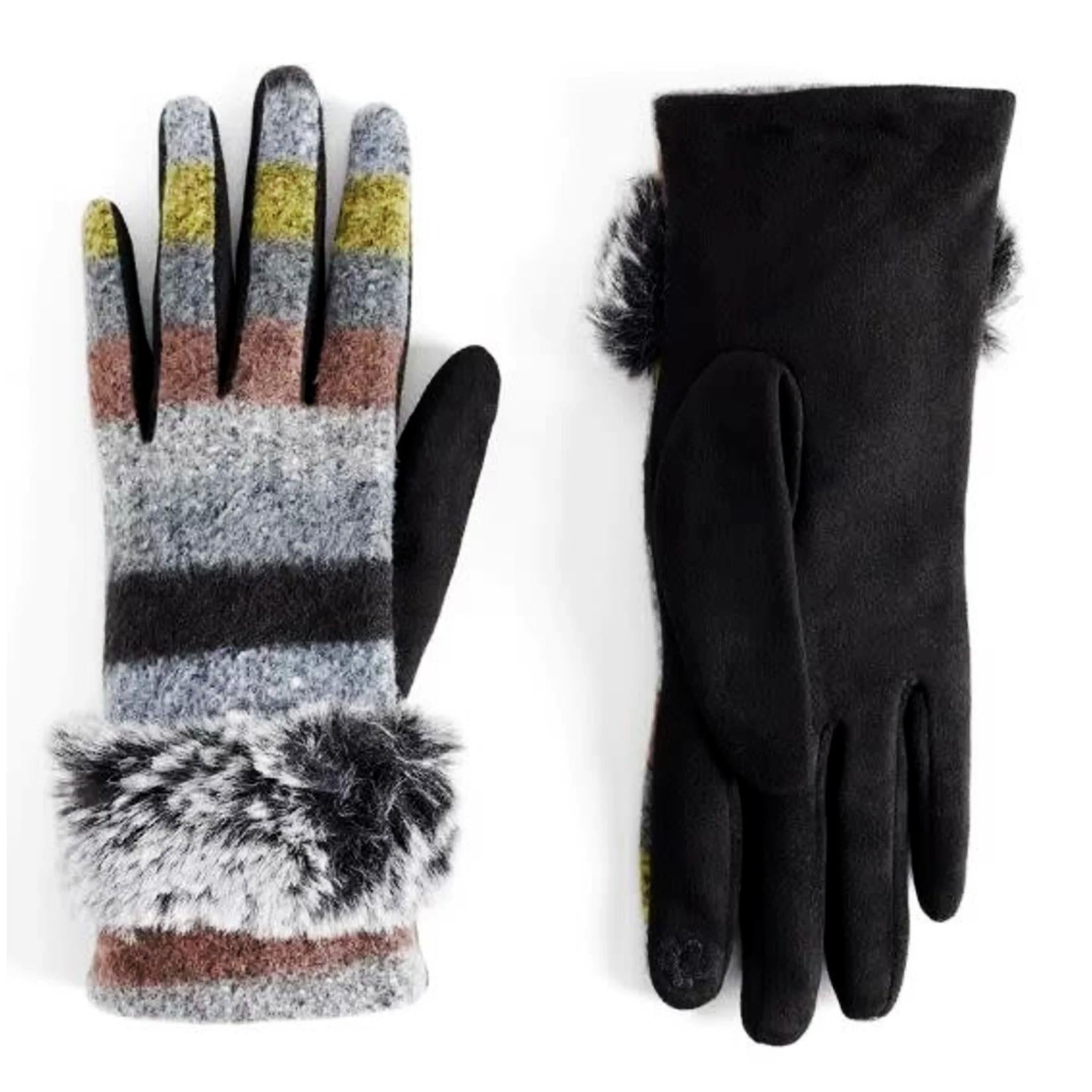 Fur Stripe Touchscreen Gloves