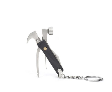 Mini Wooden Black Hammer, an all-in-one tool with a hammer, pliers, bottle opener, screwdriver, knife, and keychain. 