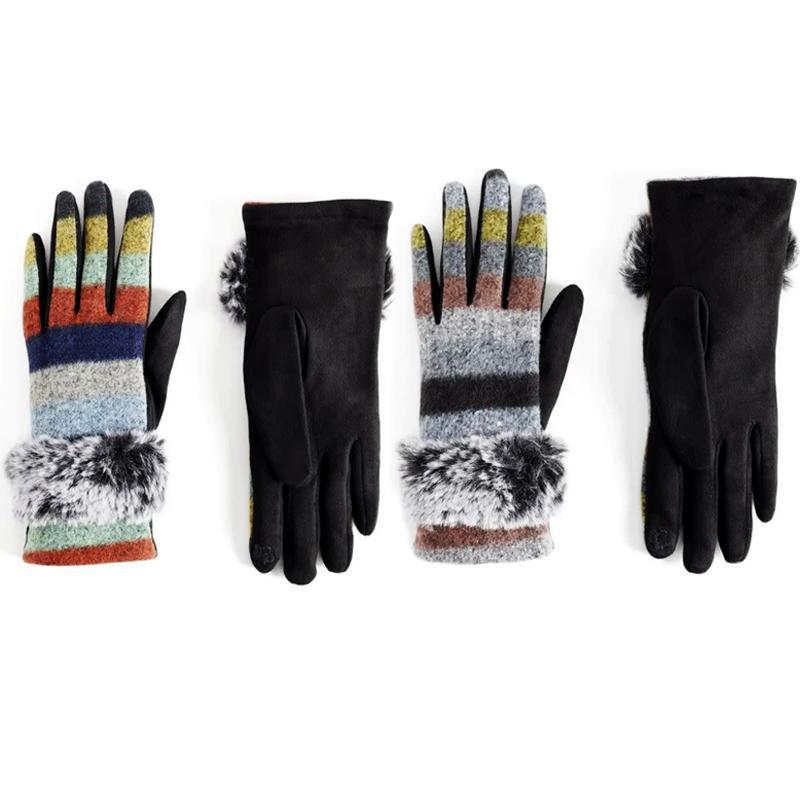 Fur Stripe Touchscreen Gloves