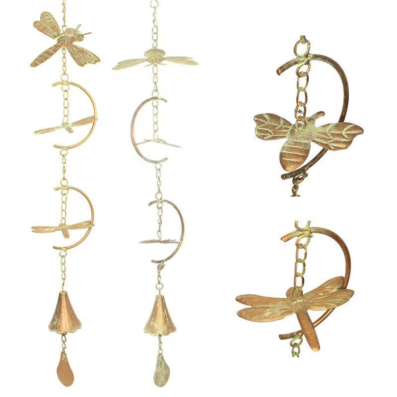 Insect Wind Chime Bee or Dragonfly Green Patina 27 Inch Random