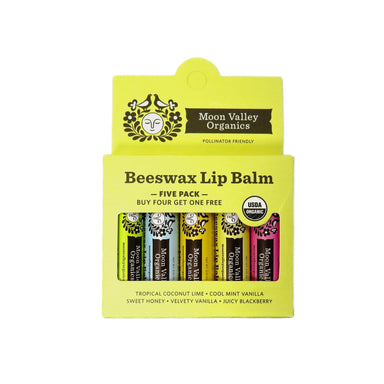 5 delightful flavors in a 5-pack collection of beeswax Lip Balm