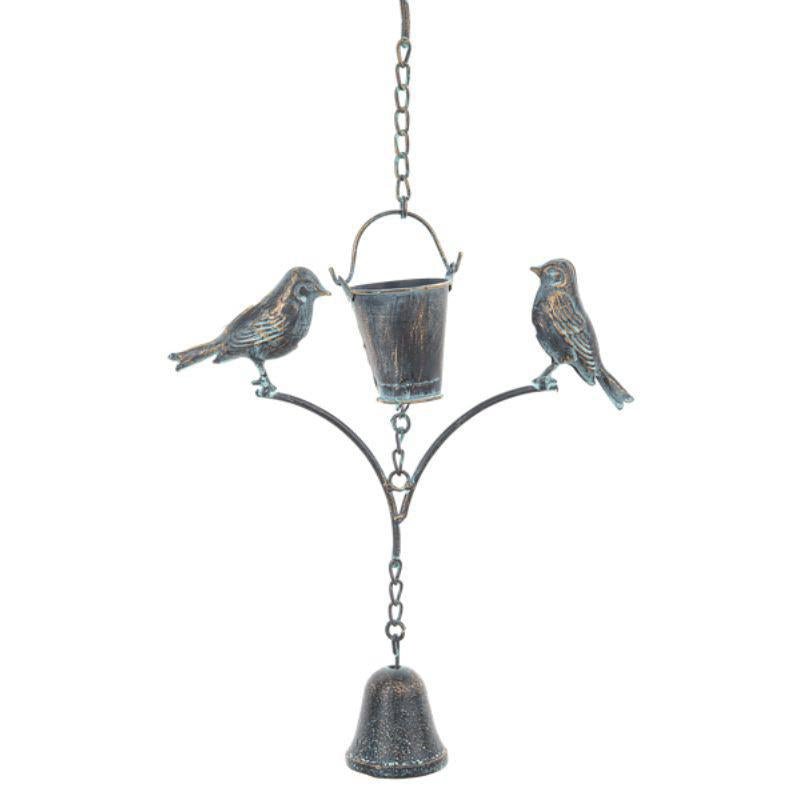 Bronze Patina Rain Chain with Buckets & Birds – 6 Ft of Charm