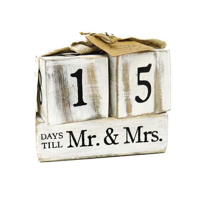 wooden white and distressed painted Countdown to Mr & Mrs calendar Blocks