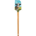 A wooden handle and silicone head spatula with a cow chewing grass graphic.