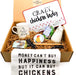 Crazy Chicken lady gift set Filled  with fun chicken-themed gifts, a chicken creamer pitcher, a metal sign, a bag of chocolates, a chicken mug, a rooster kitchen spatula and a crazy chicken lady  sticker.
