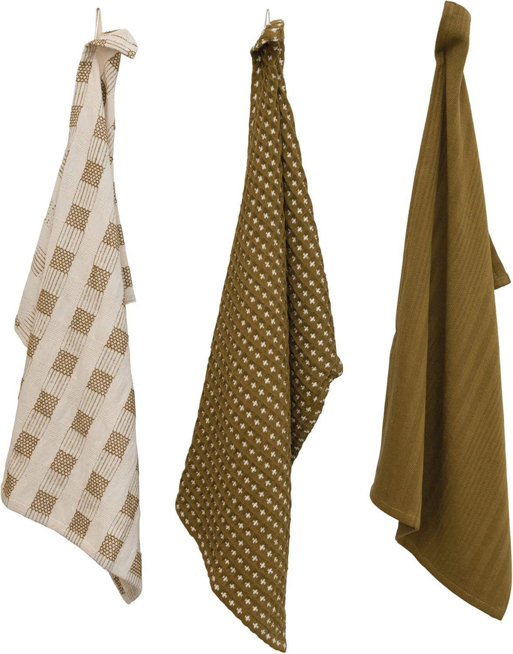 3-Pack Cotton Tea Towels – Creative Co-op Natural & Olive Green Set