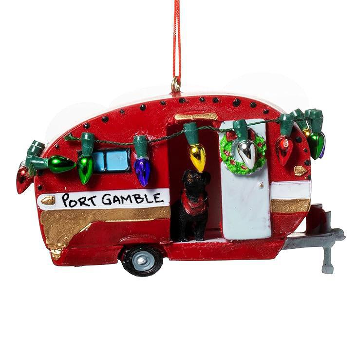  Camper with Dog and Christmas Lights Ornament