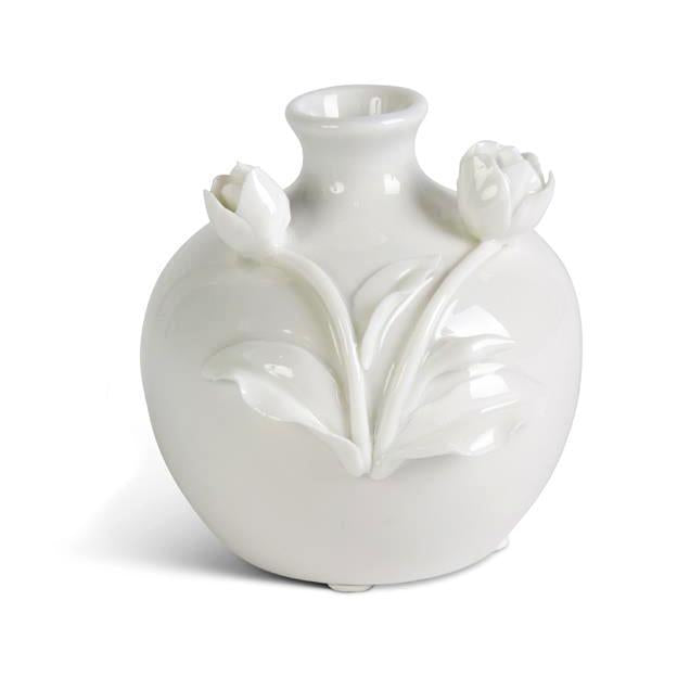Assorted Short White Ceramic Vase with Raised Flowers