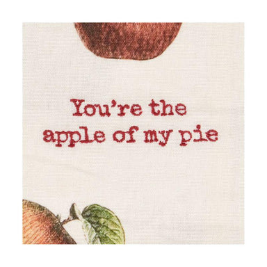 Text 'You're the apple of my pie' with illustrations of apples on a white background