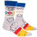 grey with a yellow and red stripe with cloud like bubbles and the line " President of the local gas company" pair of socks