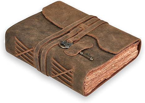 Leather Handcrafted Unlined Journal w/Antique Key
