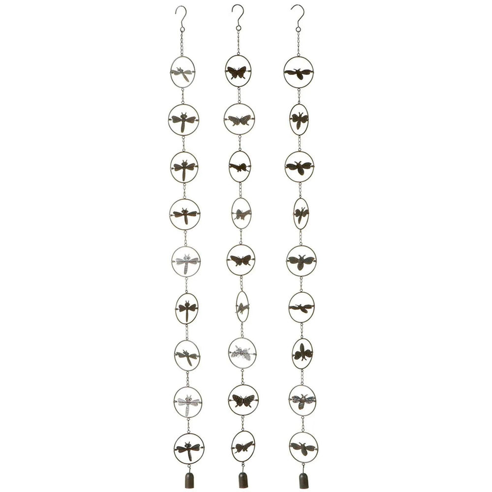Decorative hanging chain with insect designs on a white background