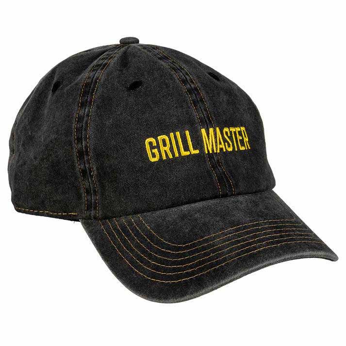 dark denim cap with yellow embroidery that reads Grill Master