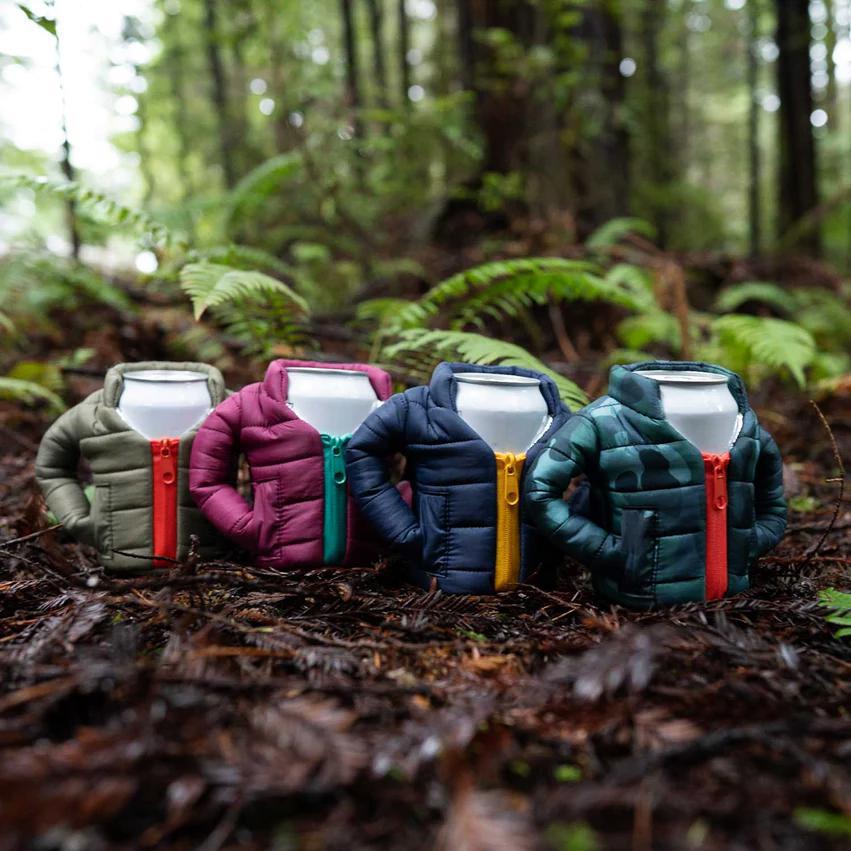 jacket koozies in the forest